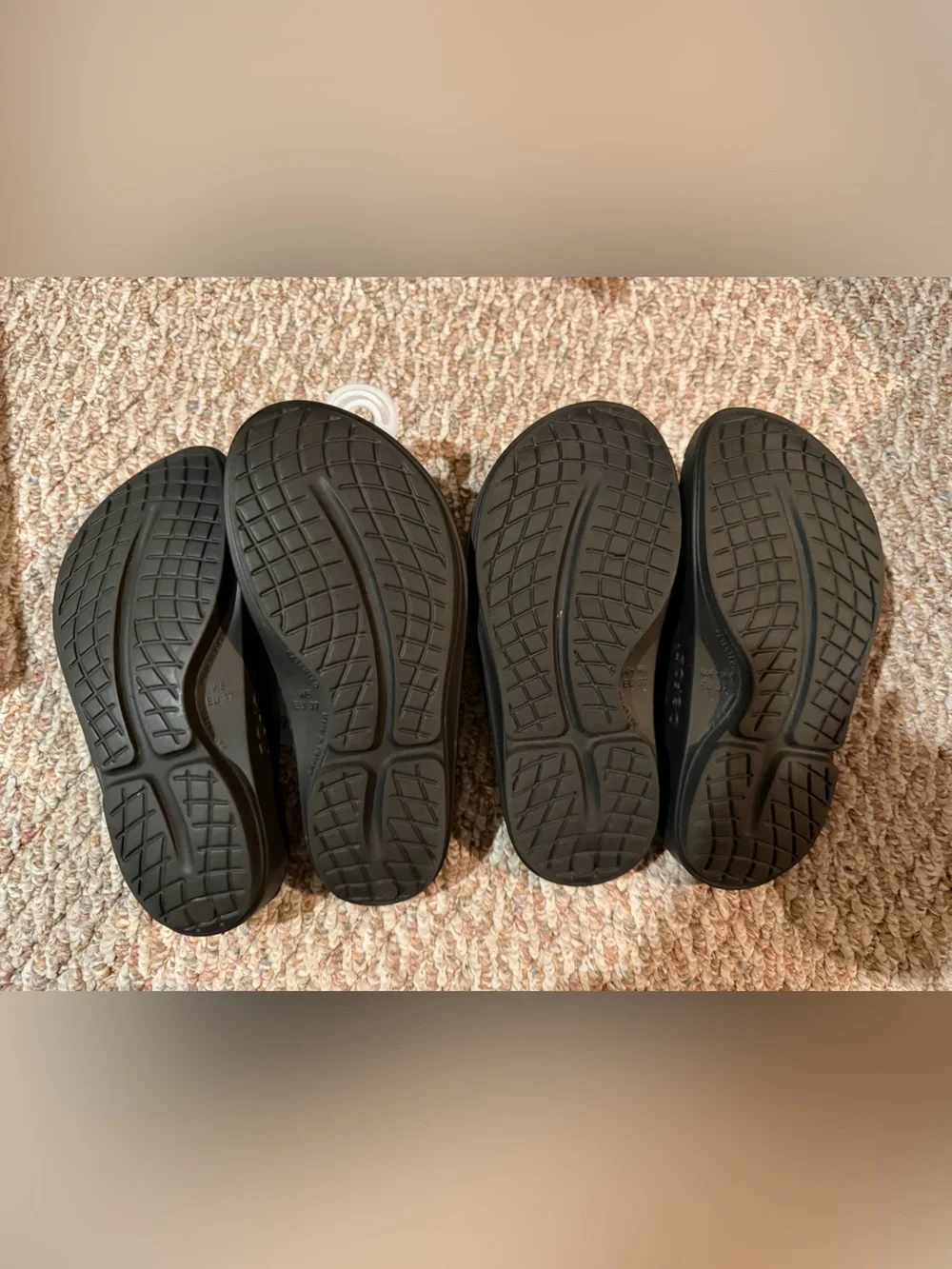 OOFOS Black Flip Flops and Black Slide Sandals - 2 Pair Set